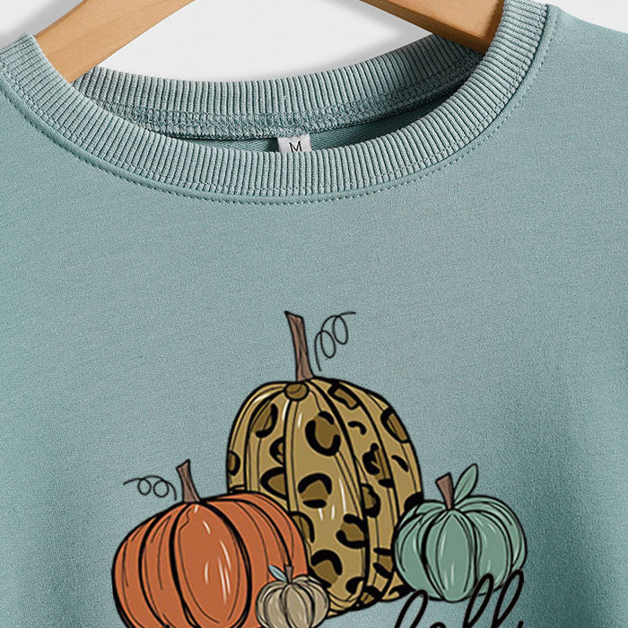 Happy Fall Pumpkin Letter Print Halloween Fall and Winter Round Neck Long Sleeve Sweater Women