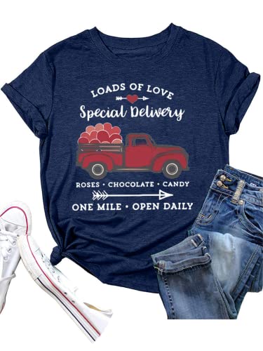 Happy Valentines Day Truck Shirt Women Loads of Love T-Shirt