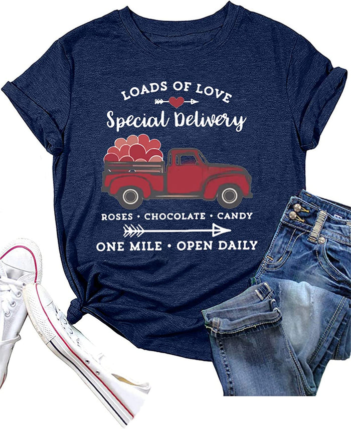 Happy Valentines Day Truck Shirt Women Loads of Love T-Shirt