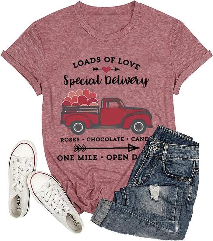 Happy Valentines Day Truck Shirt Women Loads of Love T-Shirt