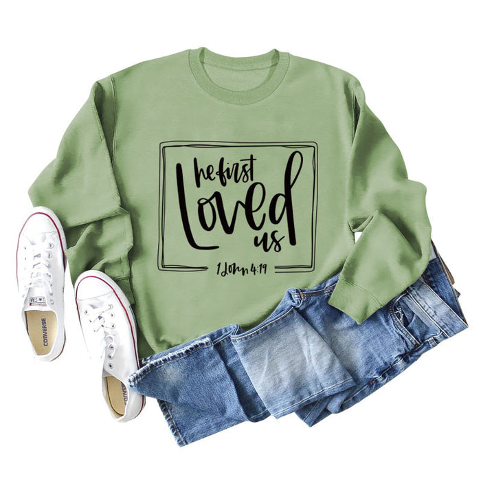 Olive sweater (black font) / S