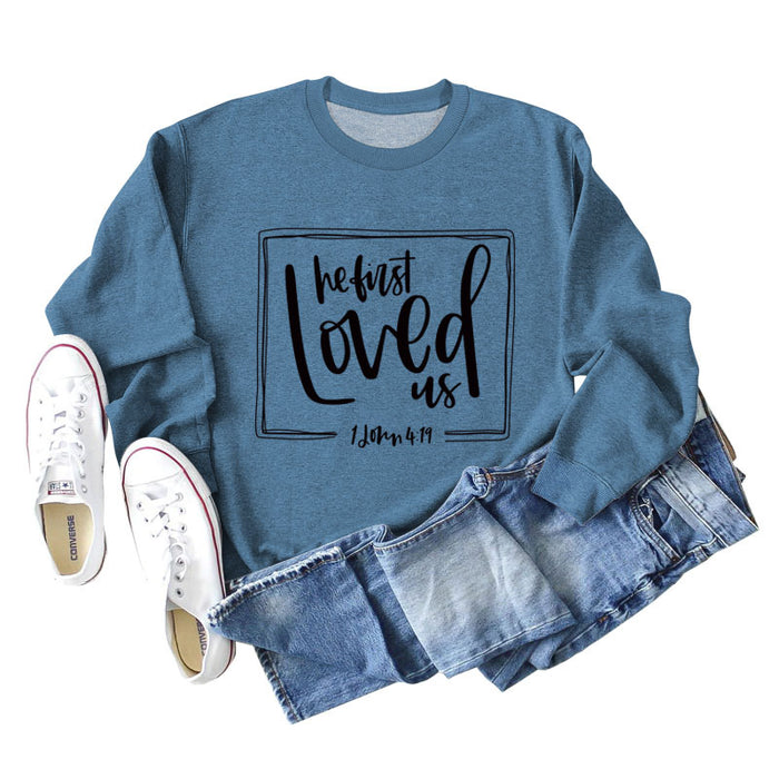 Blue sweater (black font) / S