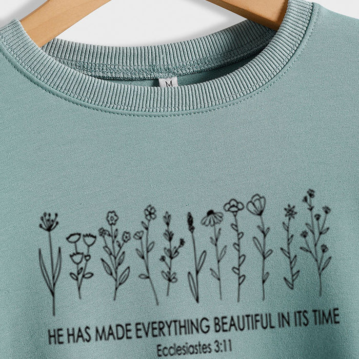 He Has Made Letter Plant Flower Loose Autumn and Winter Long Sleeve Casual Sweater Women