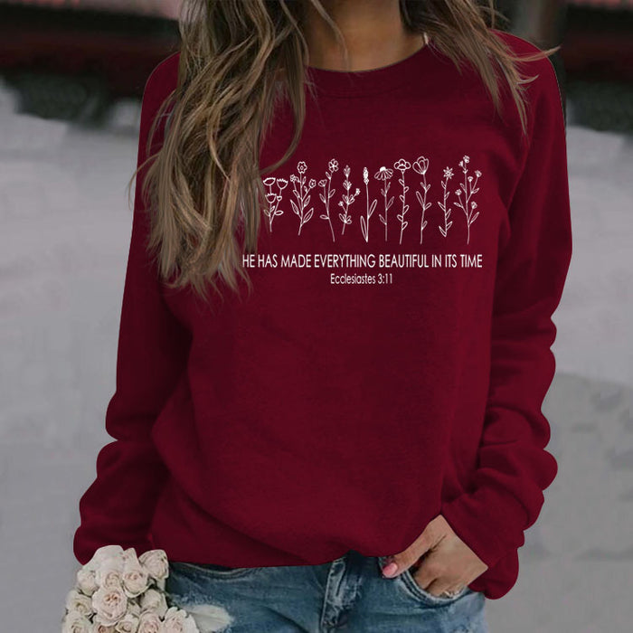 He Has Made Letter Plant Flower Loose Autumn and Winter Long Sleeve Casual Sweater Women