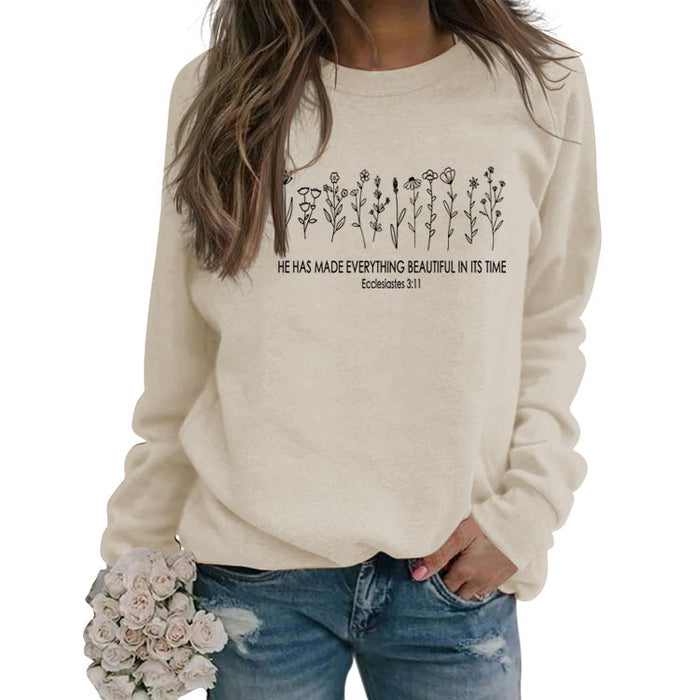 He Has Made Letter Plant Flower Loose Autumn and Winter Long Sleeve Casual Sweater Women