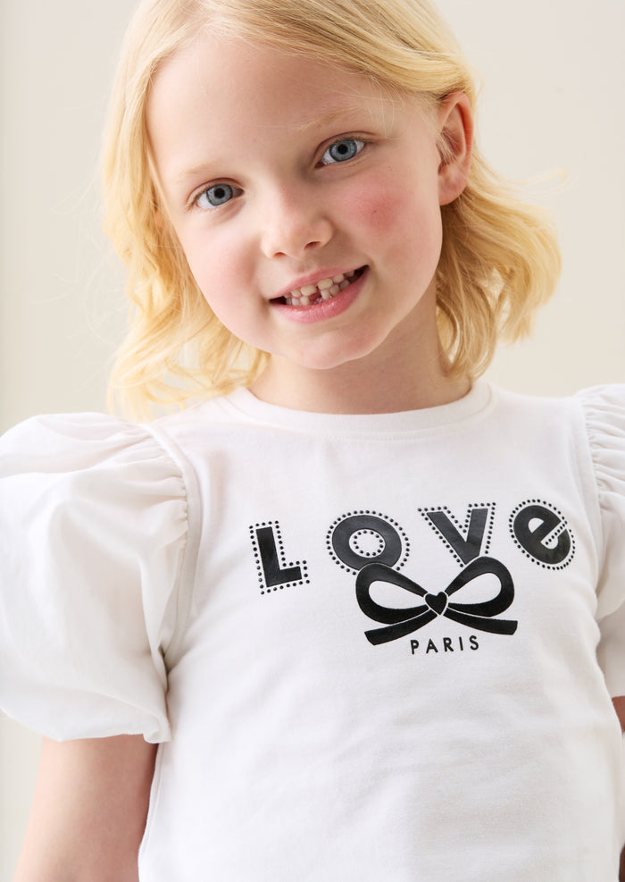 Heidi White Puff Sleeve Embellished Tee