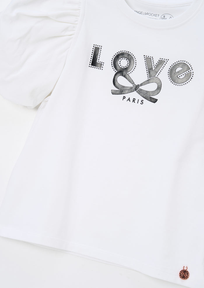Heidi White Puff Sleeve Embellished Tee