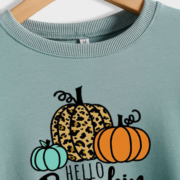 Hellp Pumpkin Pumpkin Halloween Letters Round Neck Large Size Long-sleeved Sweater Women