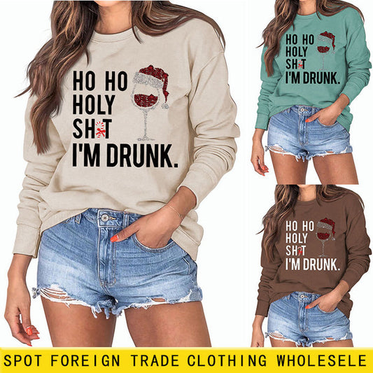 Ho Ho Holy Shit Fashion Women's Red Wine Glass Letter Long Sleeve Sweater Girl