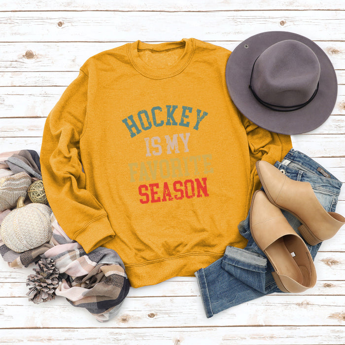 HOCKEY IS MY FAVORITE Letter Round Neck Plus Size Long Sleeve Sweater Girl