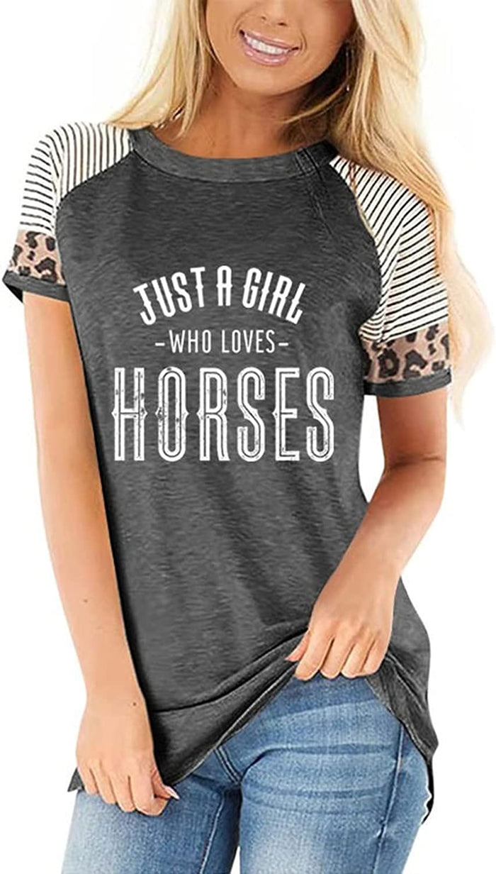 Horse Girl Farm Lover T-Shirt Women Just a Girl Who Loves Horses Tees Tops