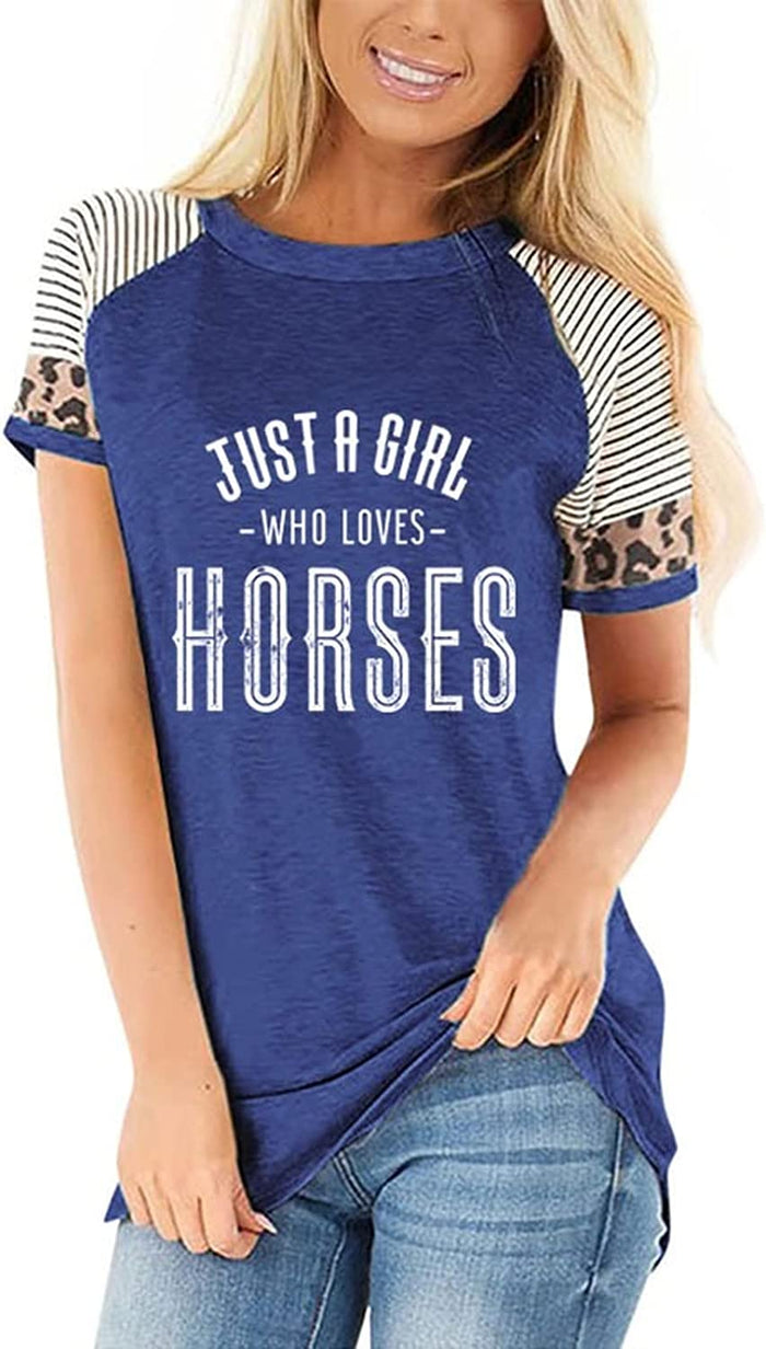 Horse Girl Farm Lover T-Shirt Women Just a Girl Who Loves Horses Tees Tops