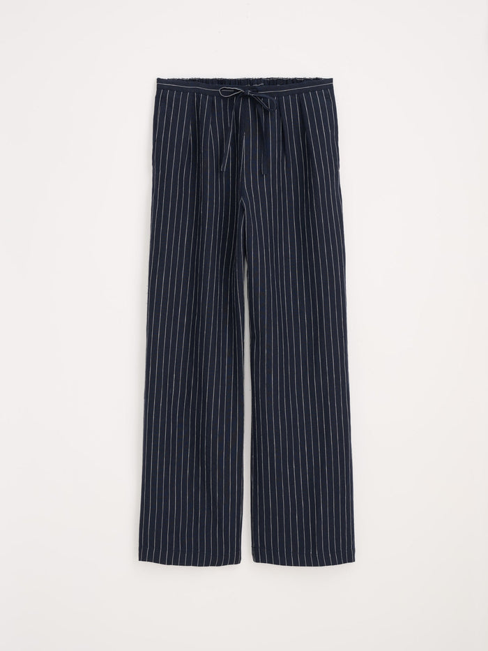 Hudson Pinstripe Pant in Linen - Navy / Ivory Stripe