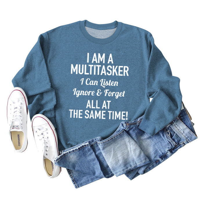 Blue sweater (white font) / S