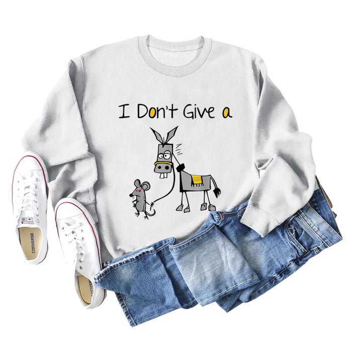 I Don't Give A Hamster Horse Letter Printing New Round Neck Long Sleeve Sweater Girl