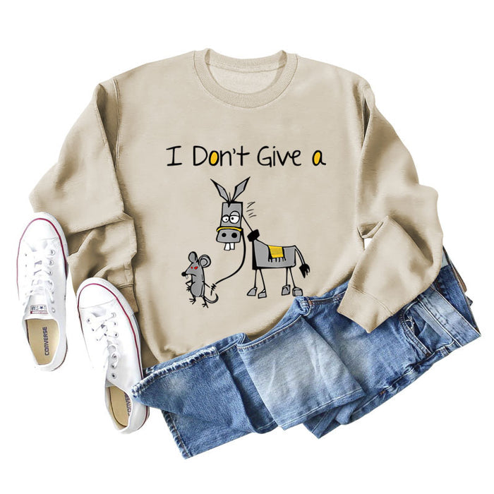 I Don't Give A Hamster Horse Letter Printing New Round Neck Long Sleeve Sweater Girl