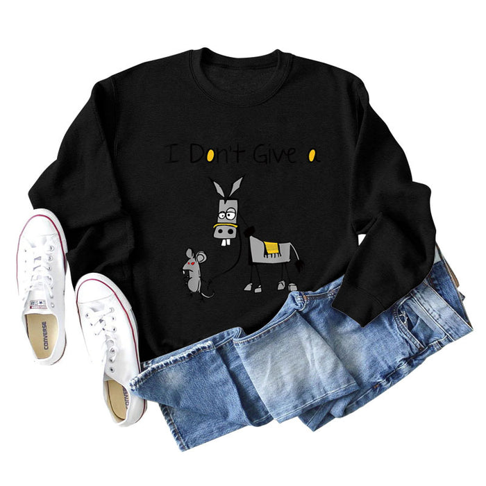 I Don't Give A Hamster Horse Letter Printing New Round Neck Long Sleeve Sweater Girl