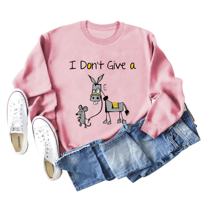 I Don't Give A Hamster Horse Letter Printing New Round Neck Long Sleeve Sweater Girl