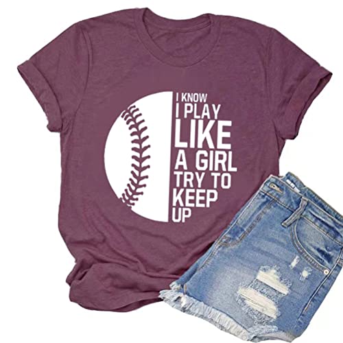 I Know I Play Like A Girl Try to Keep Up Women Softball T-Shirt Softball Player Shirt Game Day Shirt