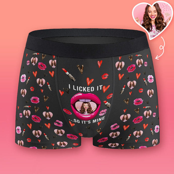 I Licked It So It's Mine - Personalized Photo Men's Boxer Briefs - Valentine's Day Gift For Boyfriend, Husband