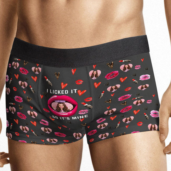I Licked It So It's Mine - Personalized Photo Men's Boxer Briefs - Valentine's Day Gift For Boyfriend, Husband