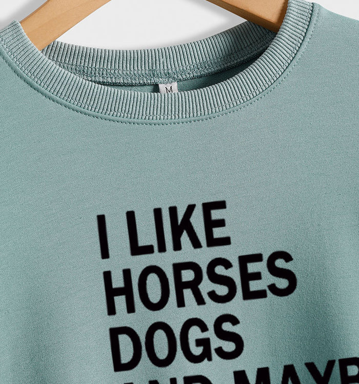 I LIKE HORSES Round Neck Letter Tops Female Long-sleeved Loose Printed Sweatshirt