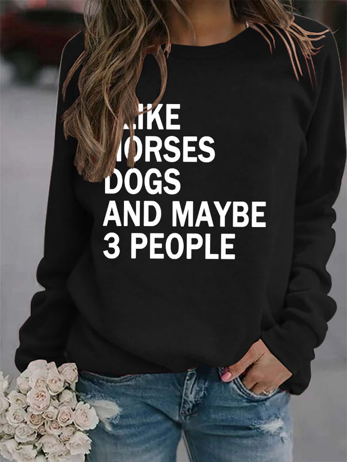 I LIKE HORSES Round Neck Letter Tops Female Long-sleeved Loose Printed Sweatshirt