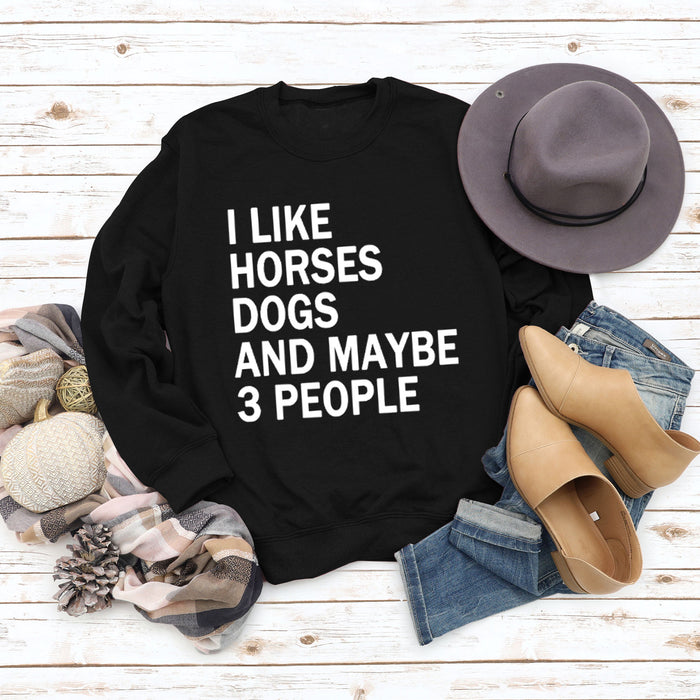 I LIKE HORSES Round Neck Letter Tops Female Long-sleeved Loose Printed Sweatshirt