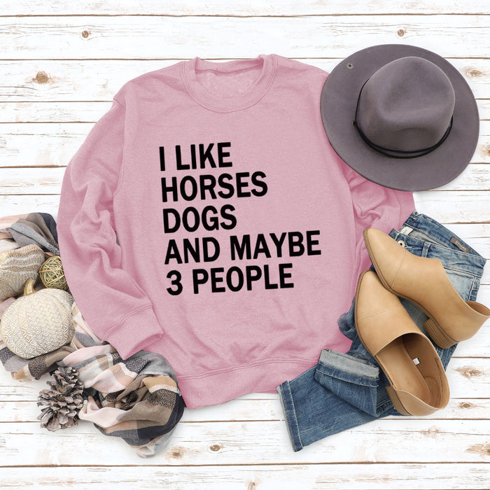 I LIKE HORSES Round Neck Letter Tops Female Long-sleeved Loose Printed Sweatshirt