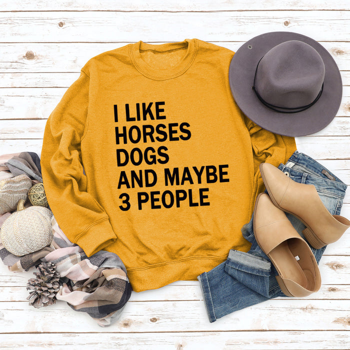 I LIKE HORSES Round Neck Letter Tops Female Long-sleeved Loose Printed Sweatshirt