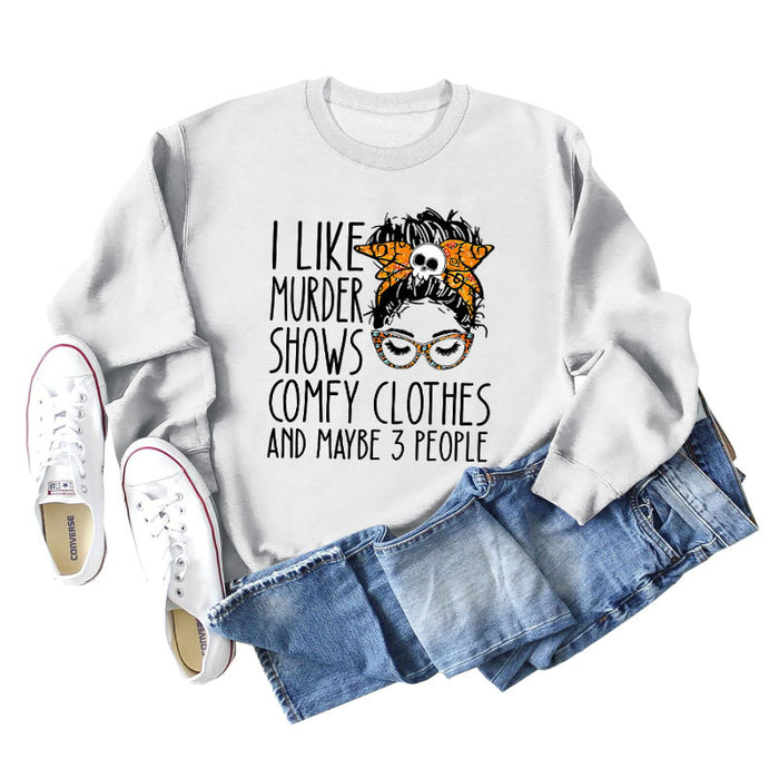 I LIKE MURDER SHOWS Ladies Round Neck Bottoming Long Sleeve Plus Size Sweater