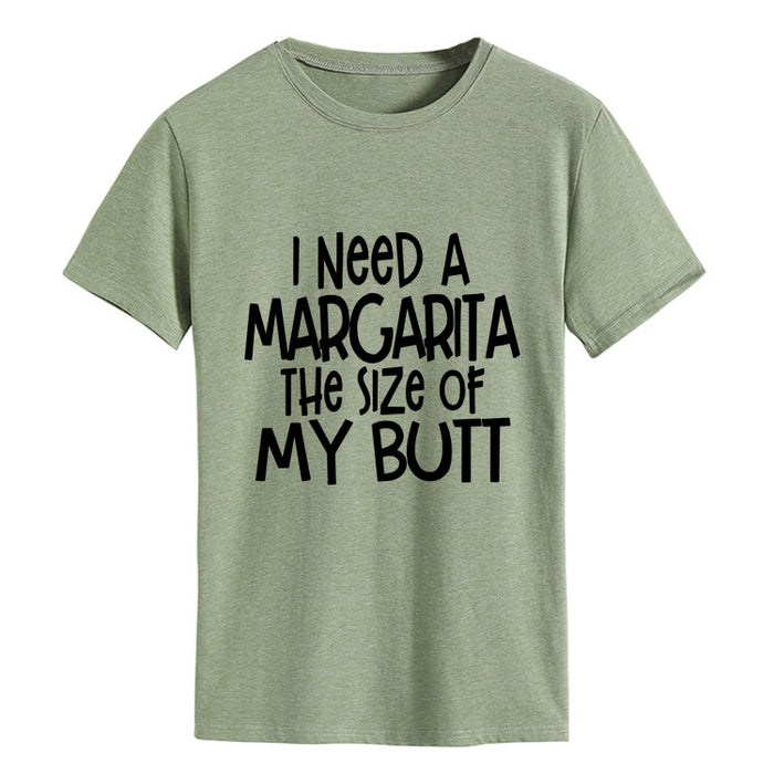 I Need A Margarita Printed Round Neck Fashion Letter Large Women's T-Shirt Loose Short Sleeve Shirt