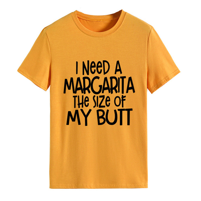 I Need A Margarita Printed Round Neck Fashion Letter Large Women's T-Shirt Loose Short Sleeve Shirt