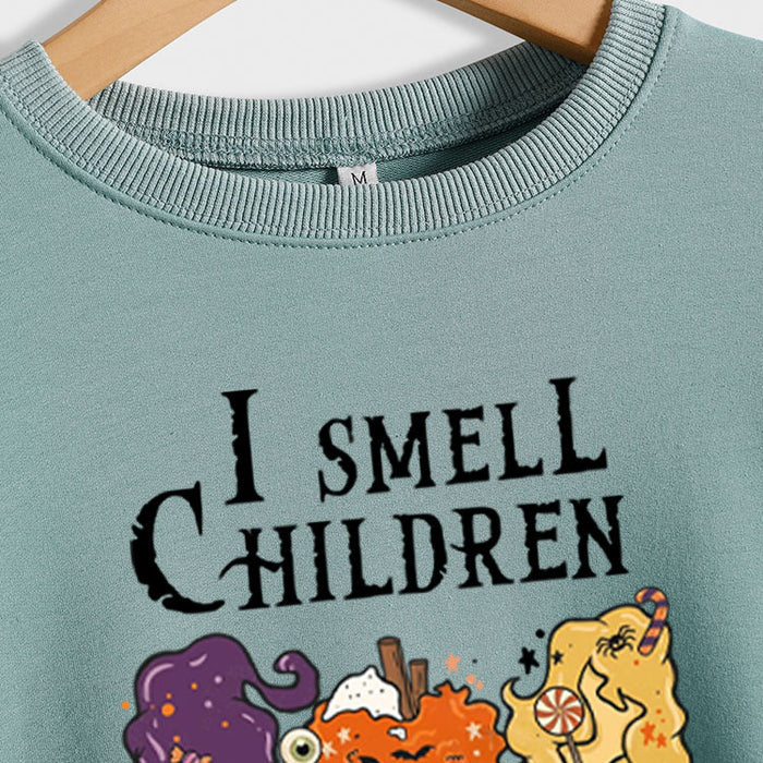 I SMELL CHILDREN Pumpkin Letter Printing Round Neck Loose Long Sleeve Sweater Girl