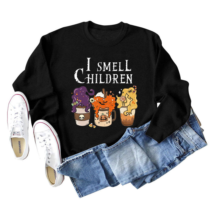I SMELL CHILDREN Pumpkin Letter Printing Round Neck Loose Long Sleeve Sweater Girl