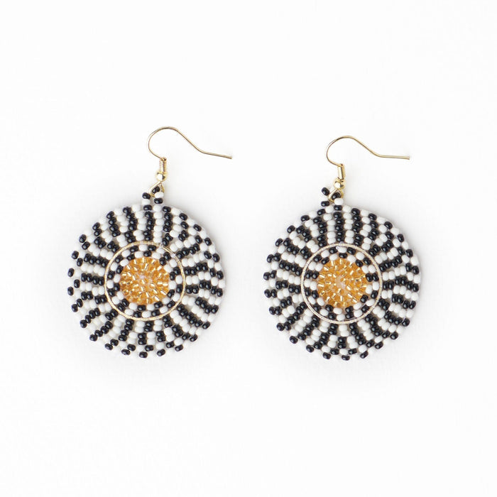 Ilene Round Beaded Dangle Earrings Black + White Dangle
