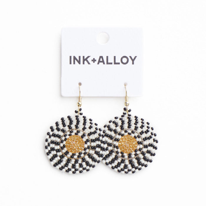 Ilene Round Beaded Dangle Earrings Black + White Dangle