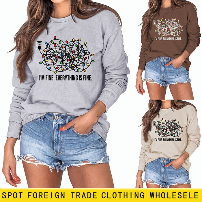 I'M FINE EVERYTHING Letters Round Neck Light Band Long-sleeved Sweater Women