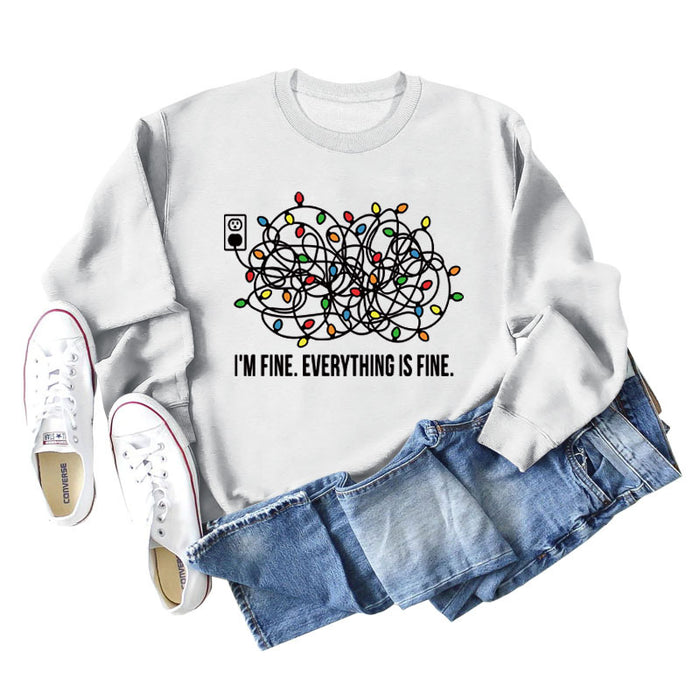 I'M FINE EVERYTHING Letters Round Neck Light Band Long-sleeved Sweater Women