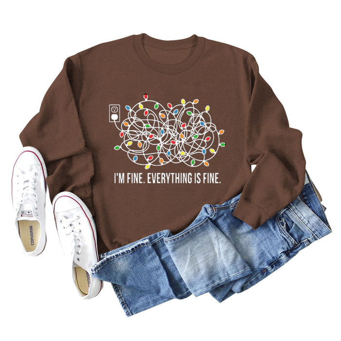 I'M FINE EVERYTHING Letters Round Neck Light Band Long-sleeved Sweater Women