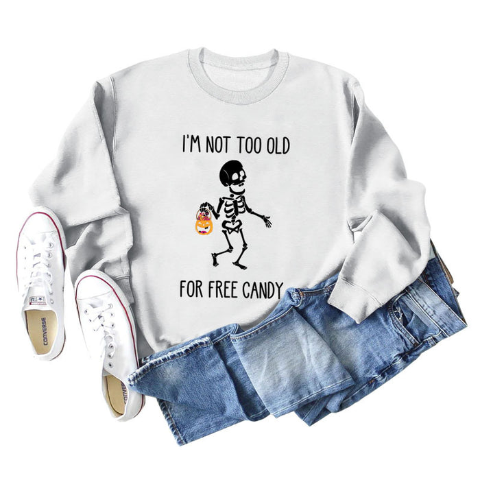 I'M NOT TOO OLD Letter Skull Pumpkin Round Neck Long Sleeve Sweater