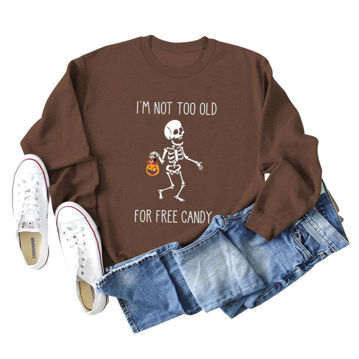 I'M NOT TOO OLD Letter Skull Pumpkin Round Neck Long Sleeve Sweater