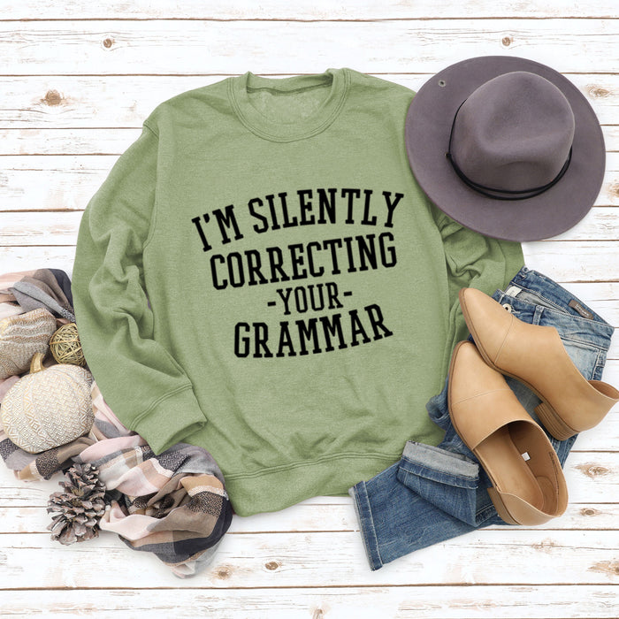 Olive green sweater (black font) / S