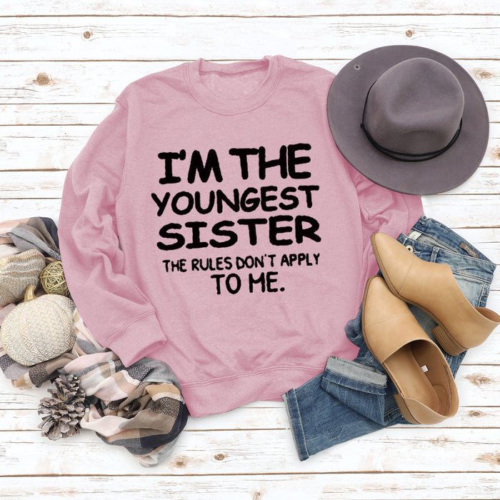 I'M THE YOUNGEST Round Neck Letter Fashion Long Sleeve Print Loose Women's Sweater
