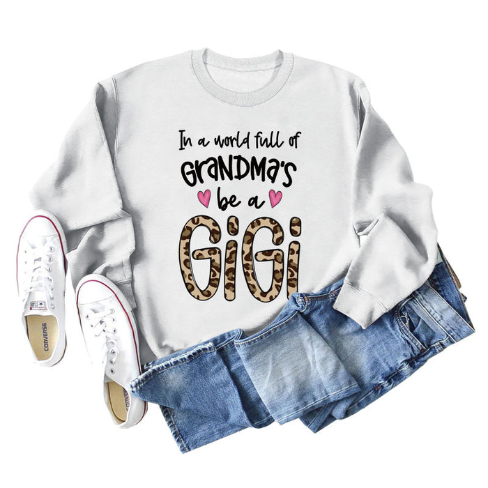 In A World Full Fashion Letter Love Leopard Print Round Neck Long Sleeve Sweater Women