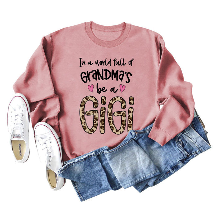 In A World Full Fashion Letter Love Leopard Print Round Neck Long Sleeve Sweater Women