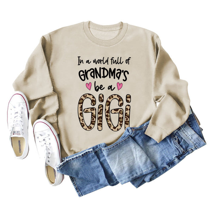 In A World Full Fashion Letter Love Leopard Print Round Neck Long Sleeve Sweater Women