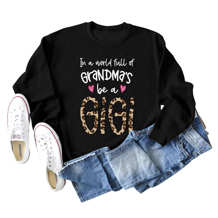 In A World Full Fashion Letter Love Leopard Print Round Neck Long Sleeve Sweater Women