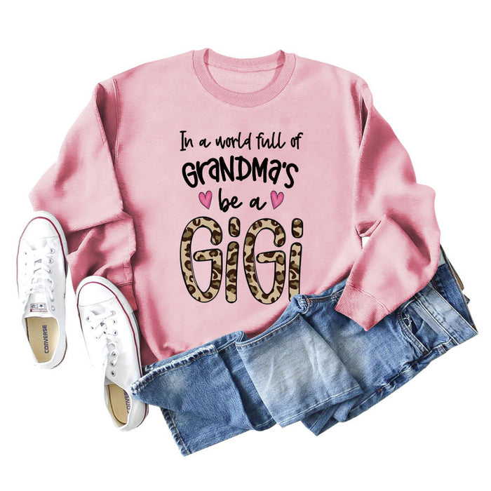In A World Full Fashion Letter Love Leopard Print Round Neck Long Sleeve Sweater Women