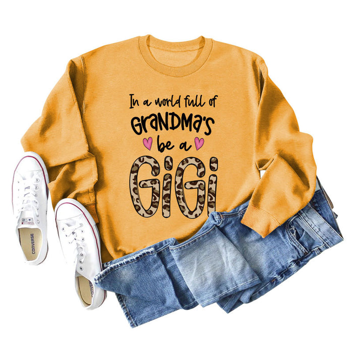In A World Full Fashion Letter Love Leopard Print Round Neck Long Sleeve Sweater Women
